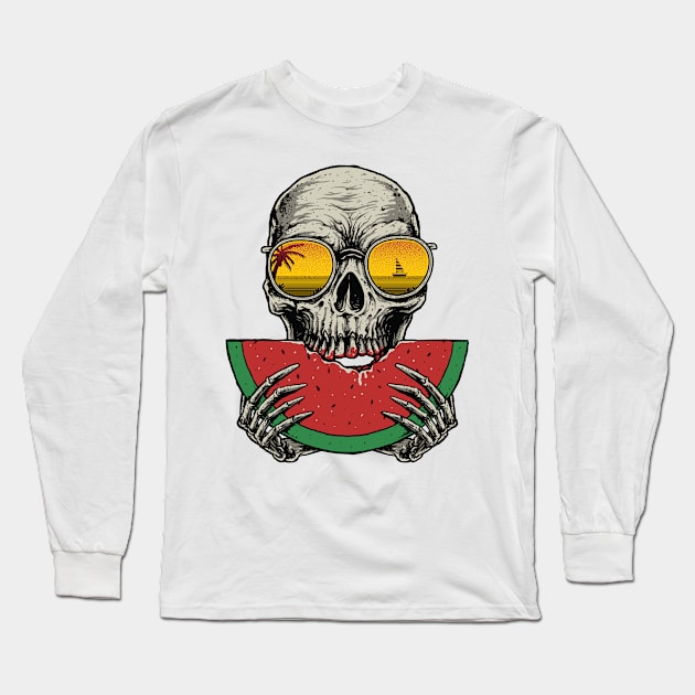 Skull watermelon summer Long Sleeve T-Shirt by Mako Design 